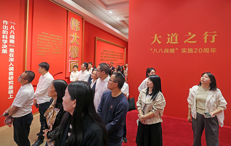 大道之行——“八八戰(zhàn)略”實(shí)施20周年大型主題展覽開展以來(lái)，觀眾絡(luò)繹不絕。